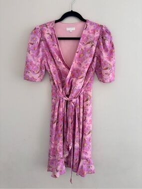 Miss Sixty Vibtage Pink Floral Wrap Dress with Puff Sleeves
